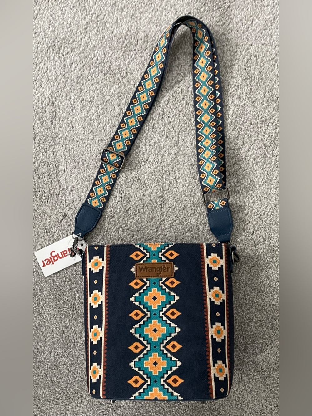 Wrangler Navy Crossbody Bag with Turquoise and Orange Embroidery